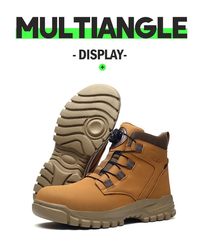 Zapatos de trabajo con botón giratorio para hombre, zapatillas de trabajo antiperforación, zapatos de seguridad de trabajo impermeables, botas tácticas con puntera de acero antideslizantes.