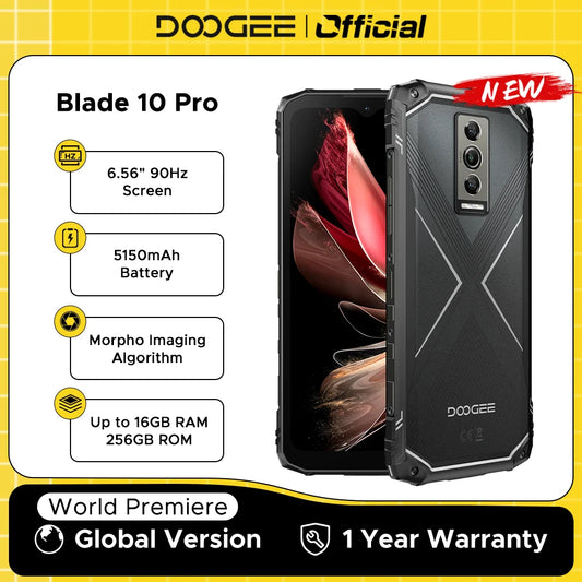 DOOGEE Blade 10 Pro (2024), teléfono móvil resistente con Android 14, 16 GB de almacenamiento + 256 GB (2 TB), pantalla HD+ de 6,56 pulgadas, batería de 5150 mAh.