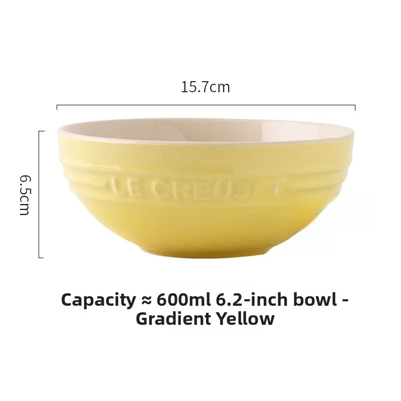 Cuenco de porcelana esmaltada de colores fríos Le Creuset, cuenco de arroz, cuenco para sopa con cara de arcoíris, cuenco francés con diseño de mono redondo para uso doméstico