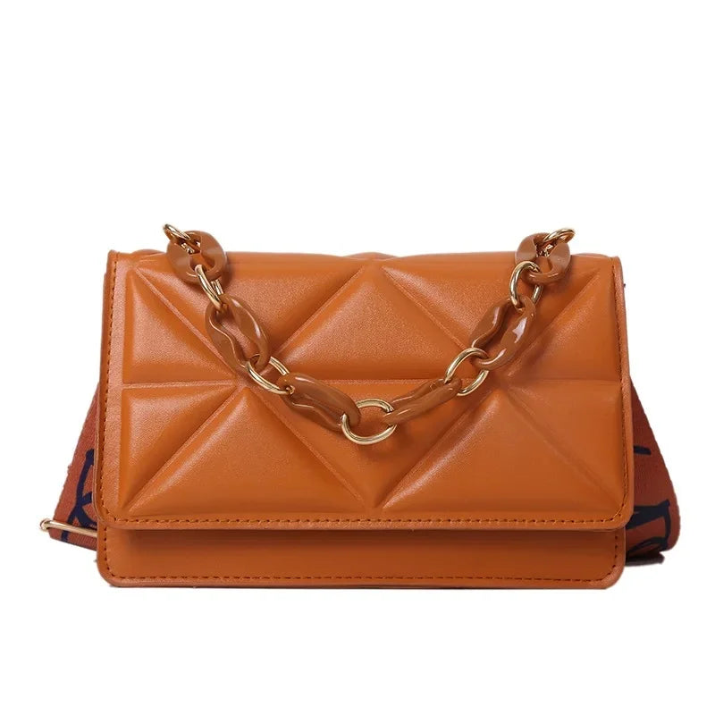 Bolso de mano con asa de cadena, moderno y versátil, pequeño, cuadrado, para mujer, bandolera de piel sintética suave, estilo vintage, con cremallera interior.