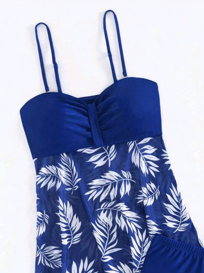2025 Vestido corto tankini con pantalones cortos traje de baño para mujer traje de baño femenino acolchado estampado traje de baño natación ropa de playa verano