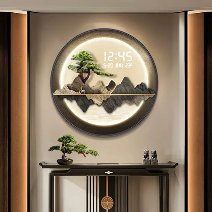 Pintura decorativa de entrada, pantalla electrónica, reloj, reloj colgado en la pared de la sala y el comedor.