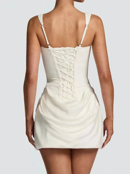 Sexy backless slip folds white summer dress women elegant birthday party dresses woman bodycon evening short dresses vestidos