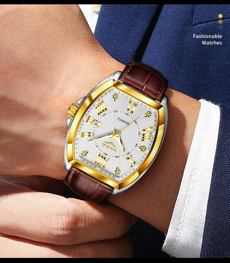 LIGE - Nuevos relojes militares para hombre, marca original de lujo, de cuero, de cuarzo, cronógrafo cuadrado resistente al agua