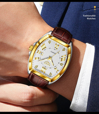 LIGE - Nuevos relojes militares para hombre, marca original de lujo, de cuero, de cuarzo, cronógrafo cuadrado resistente al agua