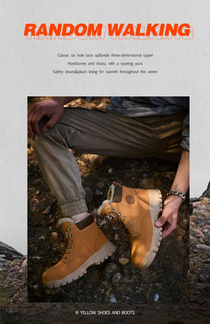 Botas de seguridad para el trabajo para hombre, cálidas y resistentes al agua, con punta de acero, para invierno, 2024