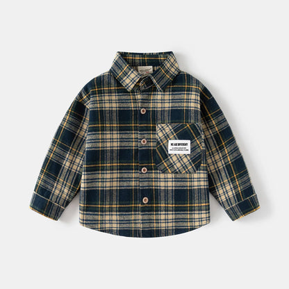 Ropa para niños nueva 2025, camisas para niños con cuello, ropa de algodón de manga larga para bebés, blusa informal a cuadros para niños de 2 a 7 años
