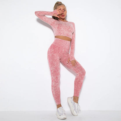 Conjunto de gimnasio con top corto sin costuras para mujer, conjunto de entrenamiento de yoga, ropa deportiva, leggings push up, chándal