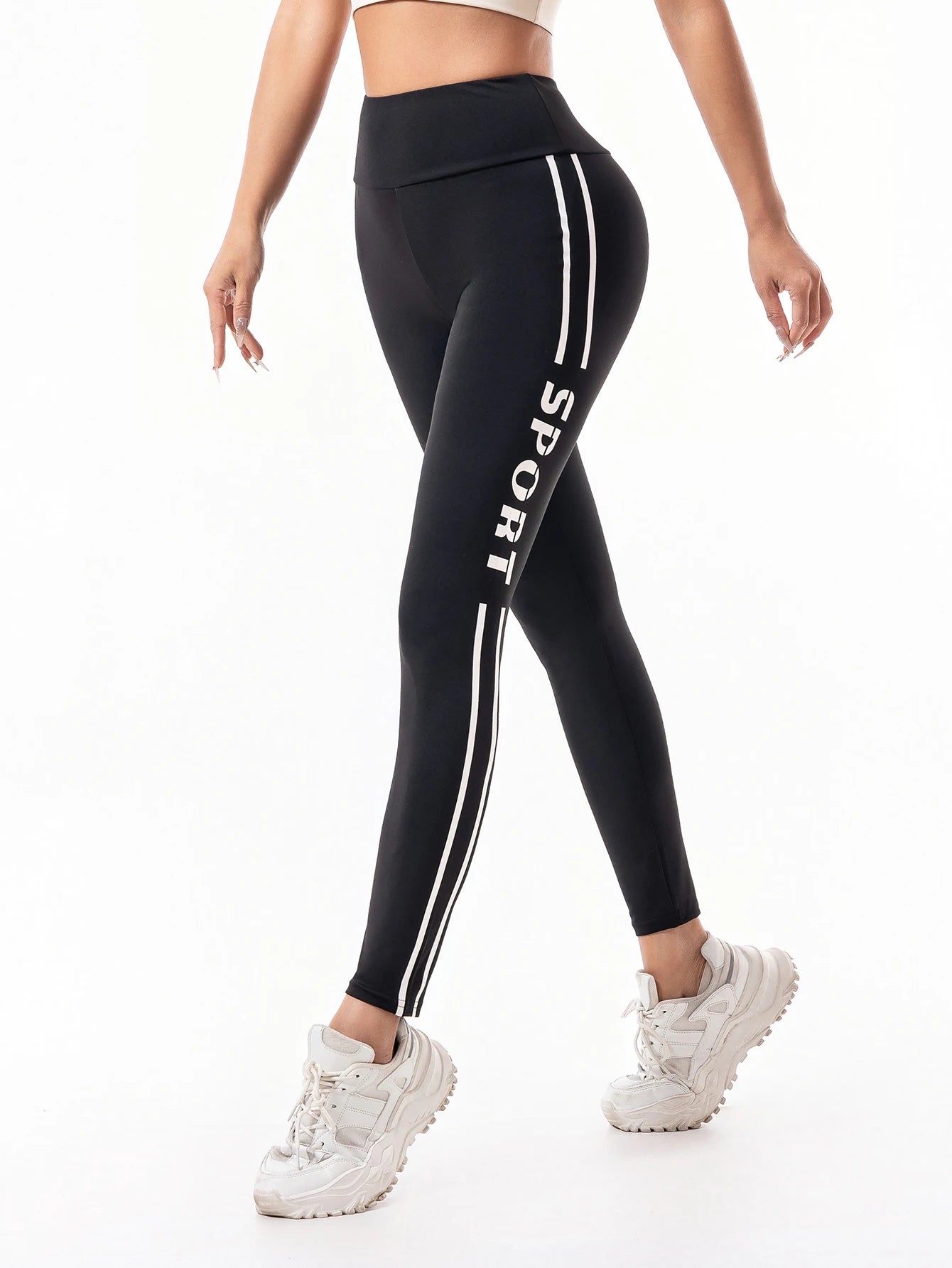 Pantalones de yoga de cintura alta con efecto push-up para mujer, pantalones deportivos para correr, entrenar y hacer fitness, leggings deportivas con estampado de letras.