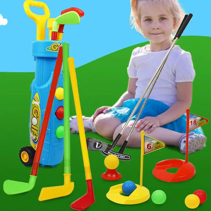 Juguetes de golf portátiles para exteriores, juego de ejercicio en interiores con pelotas y palos de golf de entrenamiento. Juego de juguetes de golf.