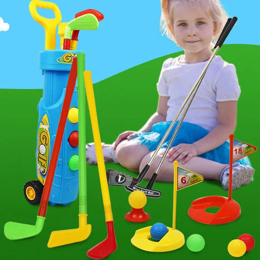 Juguetes de golf portátiles para exteriores, juego de ejercicio en interiores con pelotas y palos de golf de entrenamiento. Juego de juguetes de golf.