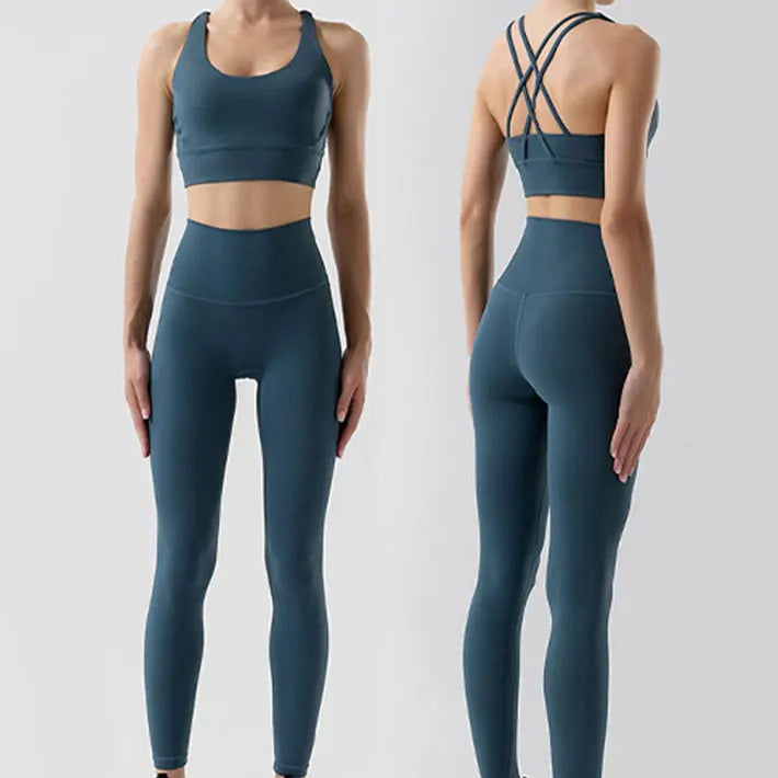 Women's Naked Feeling Sports Bra and Leggings Set - 2 Piece Gym Outfit for Fitness, Yoga Clothes Leggings and Tops Workout Suits