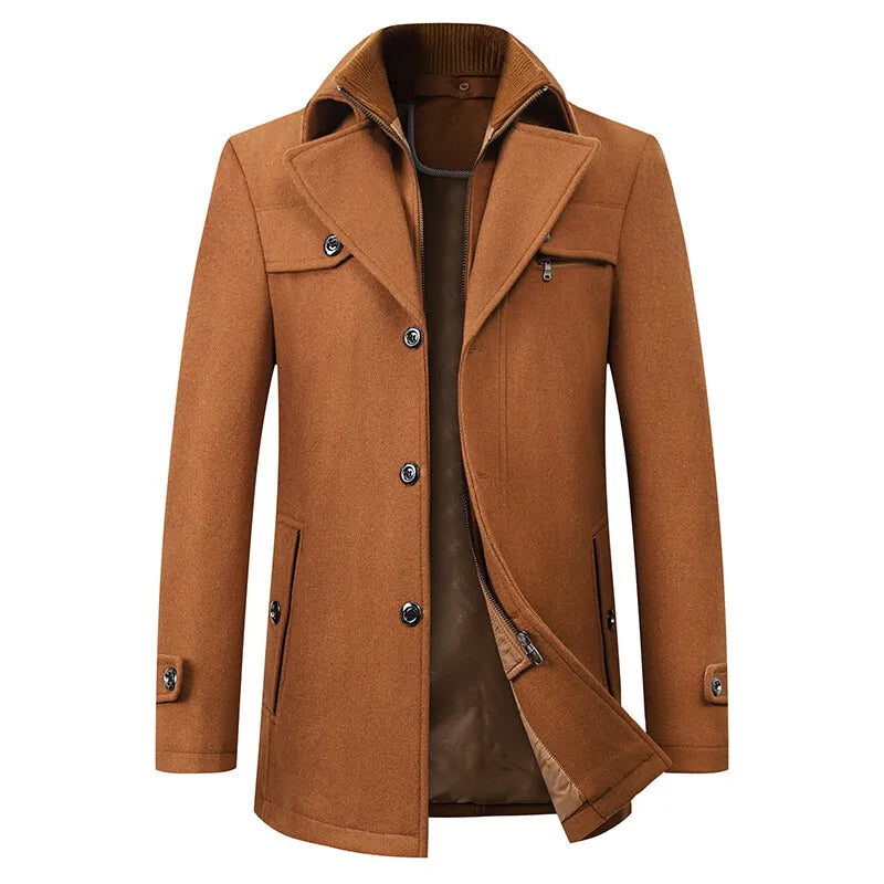 2025 High quality men's wool coat medium length double collar winter plus cotton thickened wool coat men's coat