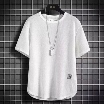 Camiseta de manga corta de seda blanca de hielo, fina, holgada, de talla grande, con cuello redondo, media manga, cinco mangas, informal, transpirable, para verano