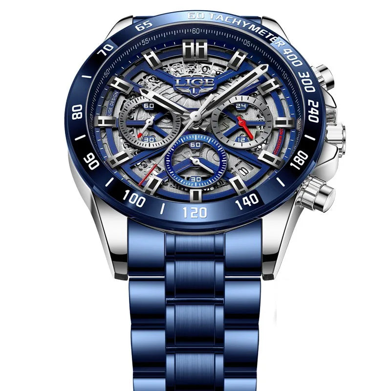 LIGE 2024 Nuevo Reloj para Hombre, Marca Top, Lujo, Hueco, Reloj para Hombre, Impermeable, Deportivo, Cuarzo, Cronógrafo, Reloj de Pulsera para Hombre, Relogio Masculino