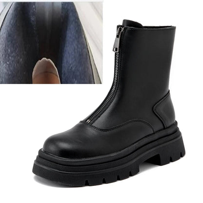AIYUQI Women Chelsea Boots Genuine Leather 2025 New Warm Winter Boots Women Non Slip British Style Front Zipper Women Booties