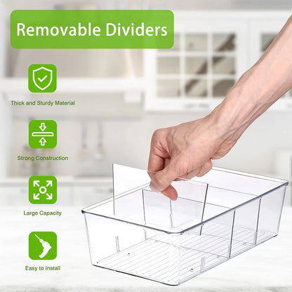 Contenedor transparente para almacenar refrigerios, apilable, ajustable y fácil de limpiar. Ideal para condimentos, especias y cajas de embalaje.