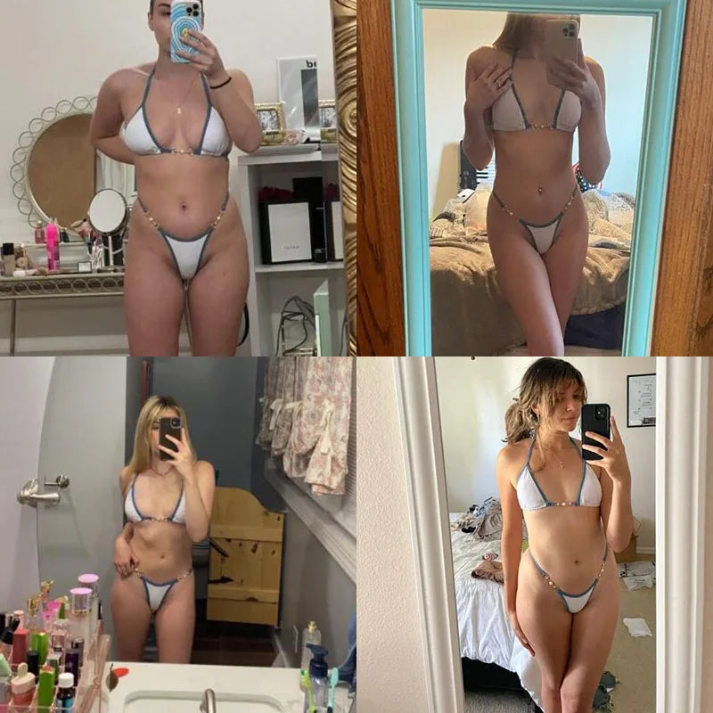 Traje de baño para mujer 2025, traje de baño de dos piezas con cuello halter, conjunto de bikini para mujer, ropa de playa de verano, traje de baño con cordón ajustable, tanga, copa triangular