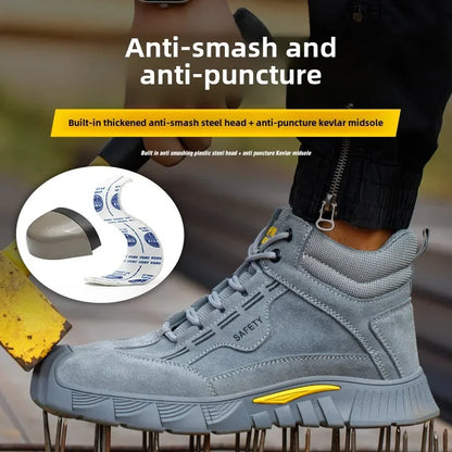 Calzado de seguridad para hombre, zapatos de trabajo con puntera de acero, color gris, anti-aplastamiento, anti-perforación, alta calidad, tallas 38-45, bota de trabajo indestructible para hombre.
