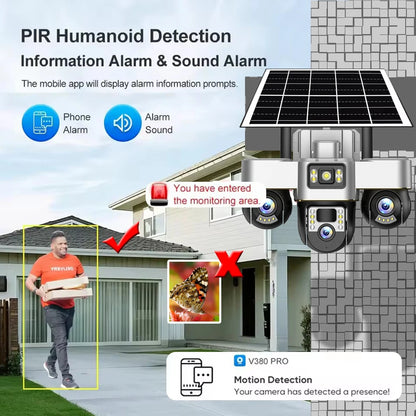 Cámara solar 4G con 3 PTZ, rotación automática, seguridad inteligente para exteriores, protección del hogar, detección humana PIR, seguimiento automático, cámaras de videovigilancia IP.