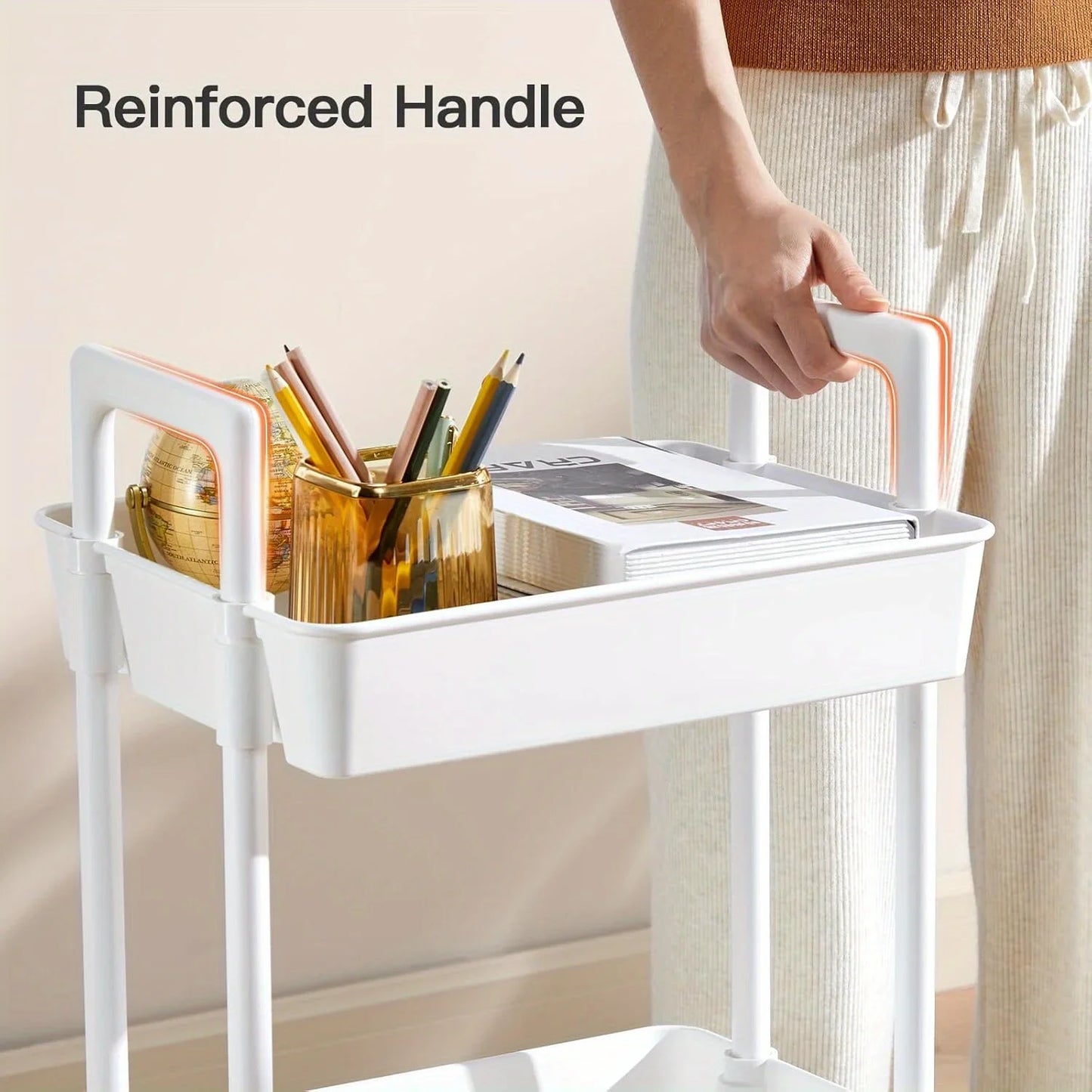 Carrito rodante multifuncional de tres capas 2025 con asa reforzada para cocina, baño, sala de manualidades y guardería.