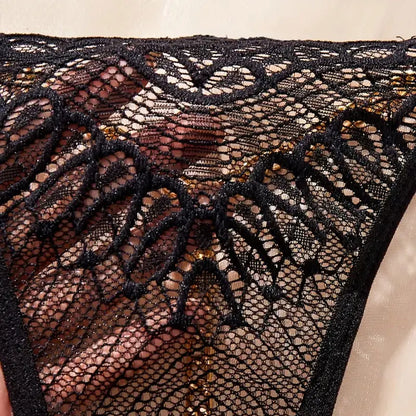Tangas y bragas transparentes de encaje, tipo G-string, para mujer, con abertura en la cadera, estilo perla, huecas, de encaje sólido, lencería erótica femenina.