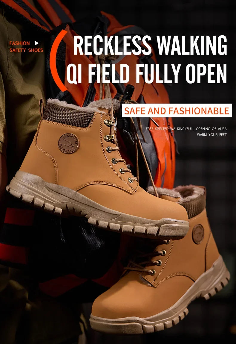 Botas de seguridad para el trabajo para hombre, cálidas y resistentes al agua, con punta de acero, para invierno, 2024