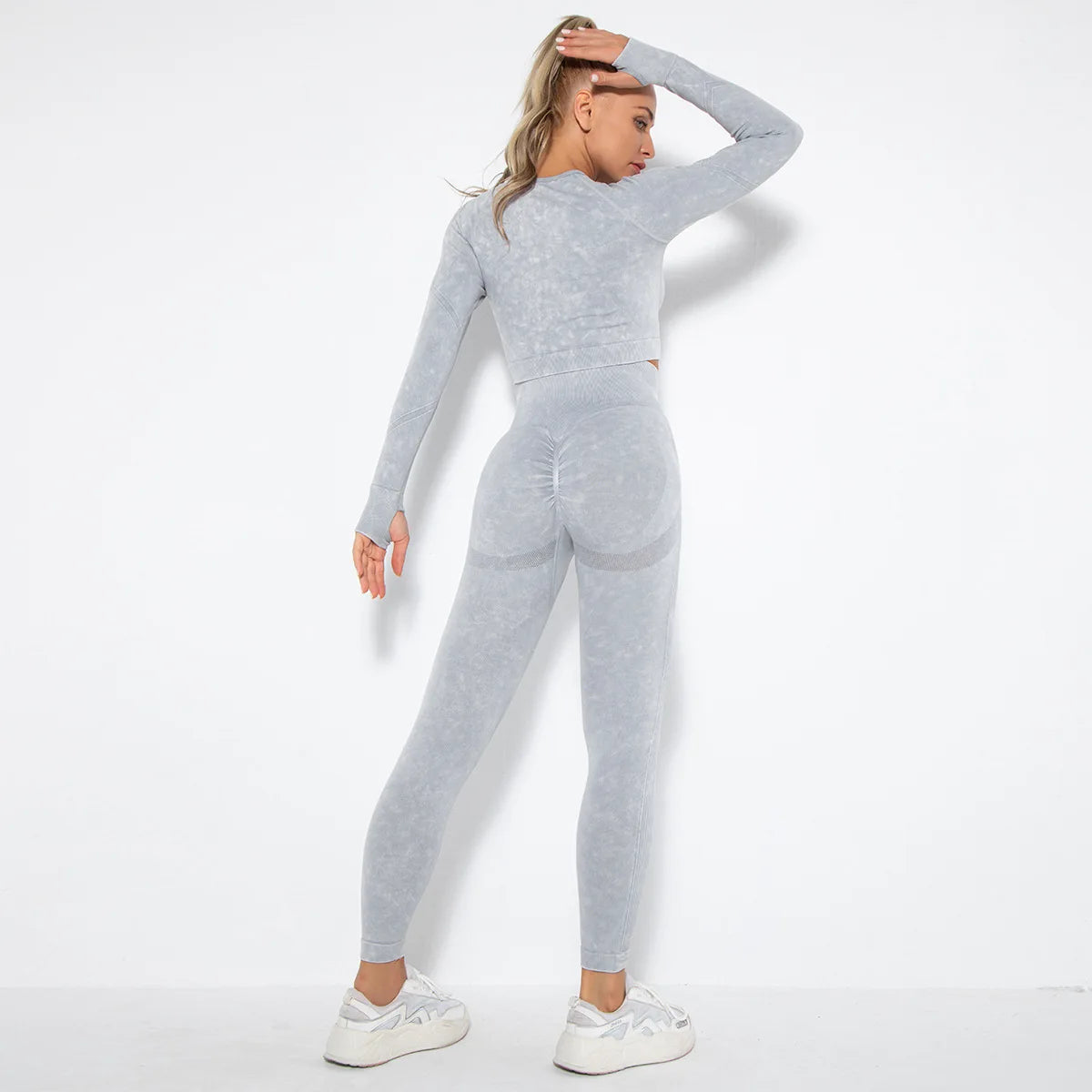 Conjunto de gimnasio con top corto sin costuras para mujer, conjunto de entrenamiento de yoga, ropa deportiva, leggings push up, chándal