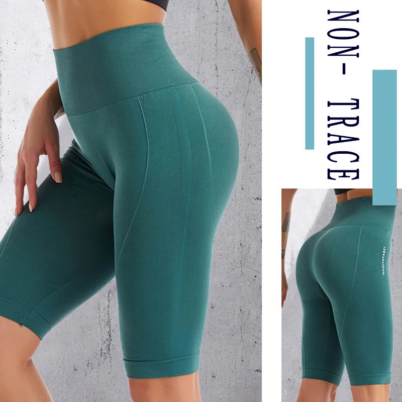 Leggings PofyBofy de cintura alta, sin costuras, elásticas, realzadoras de glúteos, ajustadas, hasta la rodilla, para fitness, yoga y deporte.