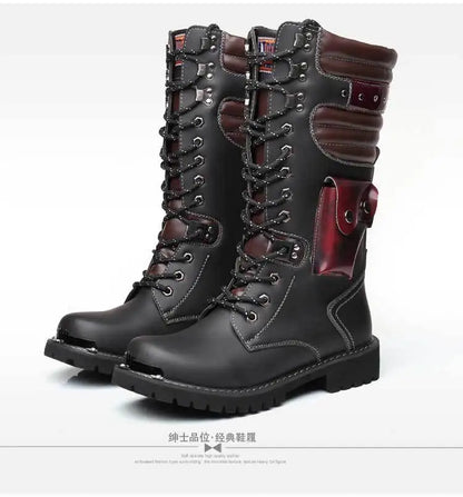 Botas altas de cuero para hombre, estilo motero, de invierno, estilo gótico punk, para hombre, estilo militar informal, para uso exterior.
