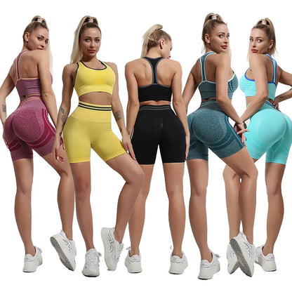 Conjuntos de ropa deportiva de media pieza sin costuras para mujer, conjuntos de gimnasio de manga larga, sujetador deportivo de yoga, leggings push up y mallas deportivas.