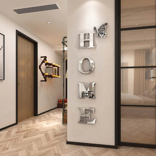 INICIO Inicio Logotipo 3D Espejo Adhesivo de Pared, Decoración de Entrada, Decoración del Hogar