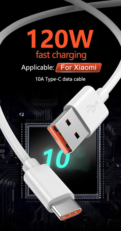 Cable de carga rápida USB Turbo Original de 120 W para Xiaomi Mi 15 Pro 14 13 12 11 6A 67W Tipo C Cable de carga Redmi Note 10 9 8 7 K70