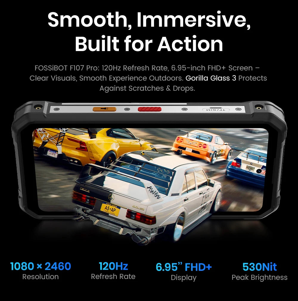 Teléfono móvil resistente Fossibot F107 Pro, 30 (12+18) GB + 512 GB, Android 15, batería de 28000 mAh, carga rápida de 66 W, cámara de 200 MP + 32 MP, 5G, NFC/GPS, doble linterna brillante.