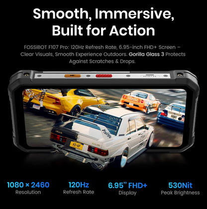 Teléfono móvil resistente Fossibot F107 Pro, 30 (12+18) GB + 512 GB, Android 15, batería de 28000 mAh, carga rápida de 66 W, cámara de 200 MP + 32 MP, 5G, NFC/GPS, doble linterna brillante.