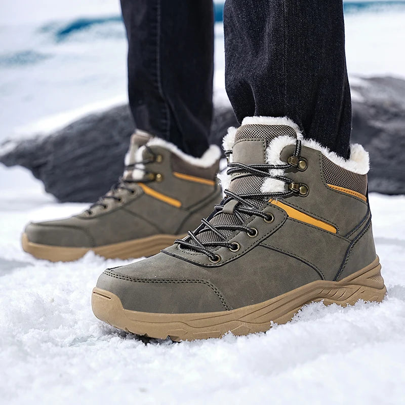 Botas de nieve para hombre, informales, de invierno, con plataforma, antideslizantes, cálidas, de piel, para combate, senderismo, motociclismo, exteriores