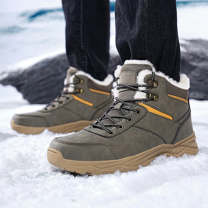 Botas de nieve para hombre, informales, de invierno, con plataforma, antideslizantes, cálidas, de piel, para combate, senderismo, motociclismo, exteriores