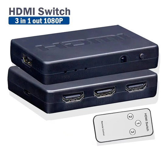 Conmutador HDMI 1080p compatible con 3 entradas y 1 salida con control remoto. Conmutador de vídeo HDMI de 3 puertos, adaptador hub 3x1 para monitor de PC y HDTV.