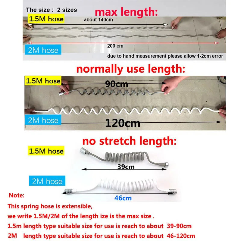 Accesorios de plomería negros de 1,5 m, 2 m y 3 m, manguera flexible de resorte para agua, manguera retráctil para línea telefónica, cabezal de ducha, para inodoro y bidé.