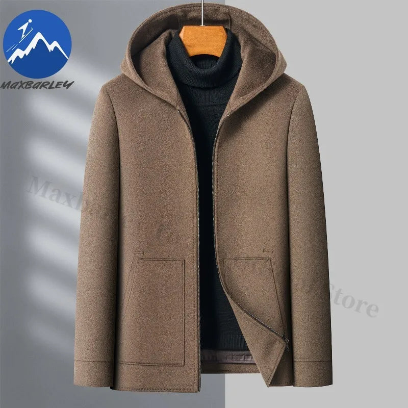 Chaqueta de lana para hombre Maxbarley con capucha, ideal para actividades al aire libre, trabajo, cortavientos, cálida, con forro desmontable de alta calidad y muy cómoda. Abrigo de lana ligero para invierno.