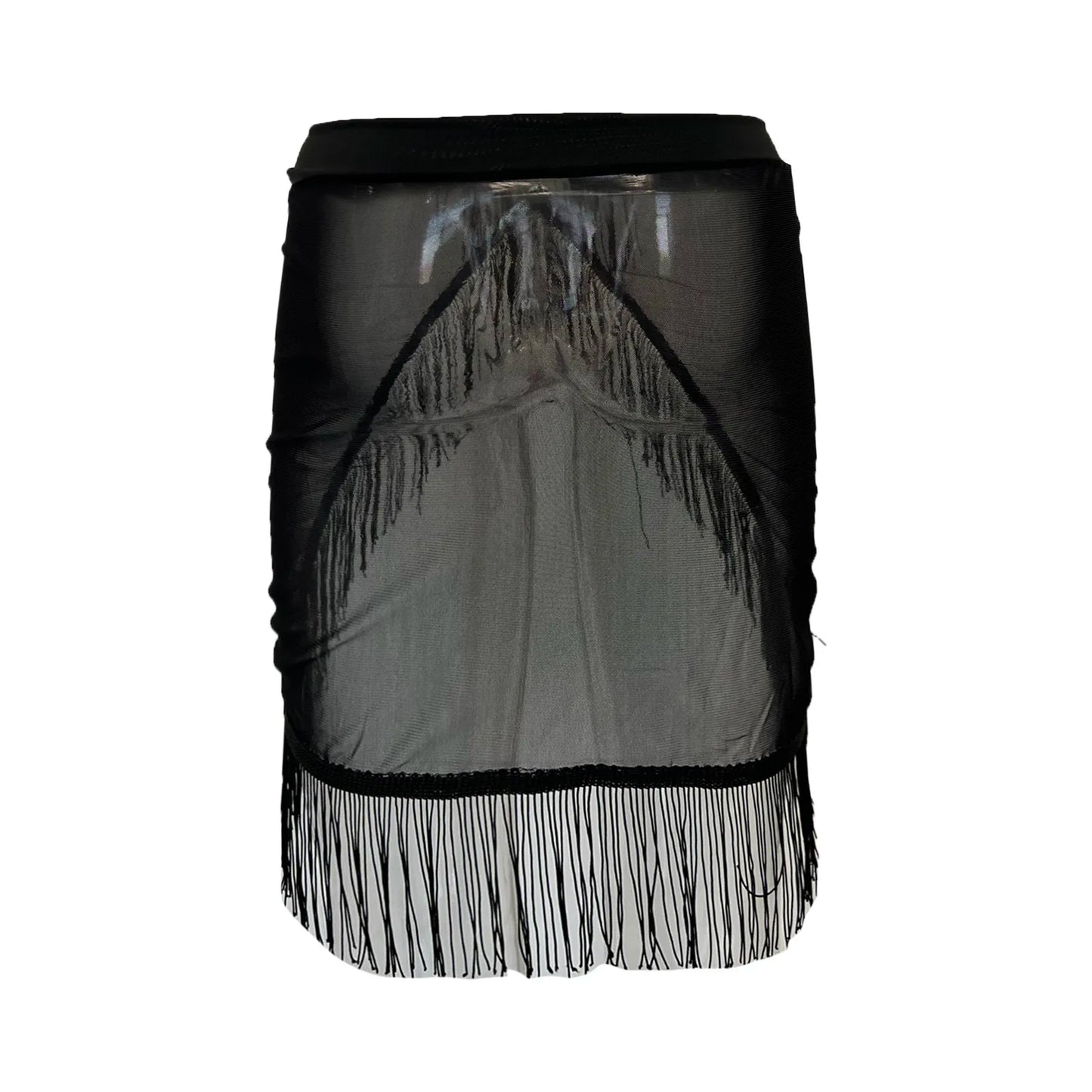 Falda pareo irregular para mujer, ropa de playa, pareo con borlas, cintura alta, protector solar, talla grande, color negro, tallas S-5XL