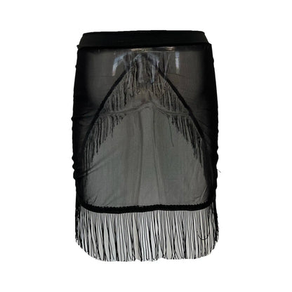 Falda pareo irregular para mujer, ropa de playa, pareo con borlas, cintura alta, protector solar, talla grande, color negro, tallas S-5XL
