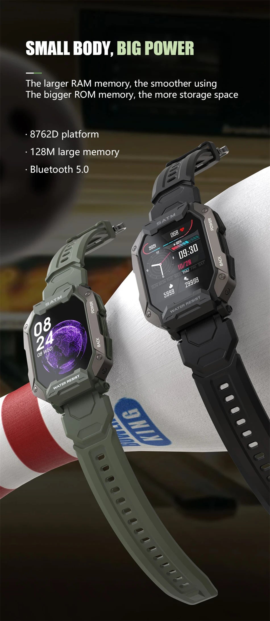 Reloj inteligente militar para hombre, color negro carbono, ultradelgado, resistente al agua hasta 5 ATM, deportivo, con monitor de frecuencia cardíaca y oxígeno en sangre (2024).