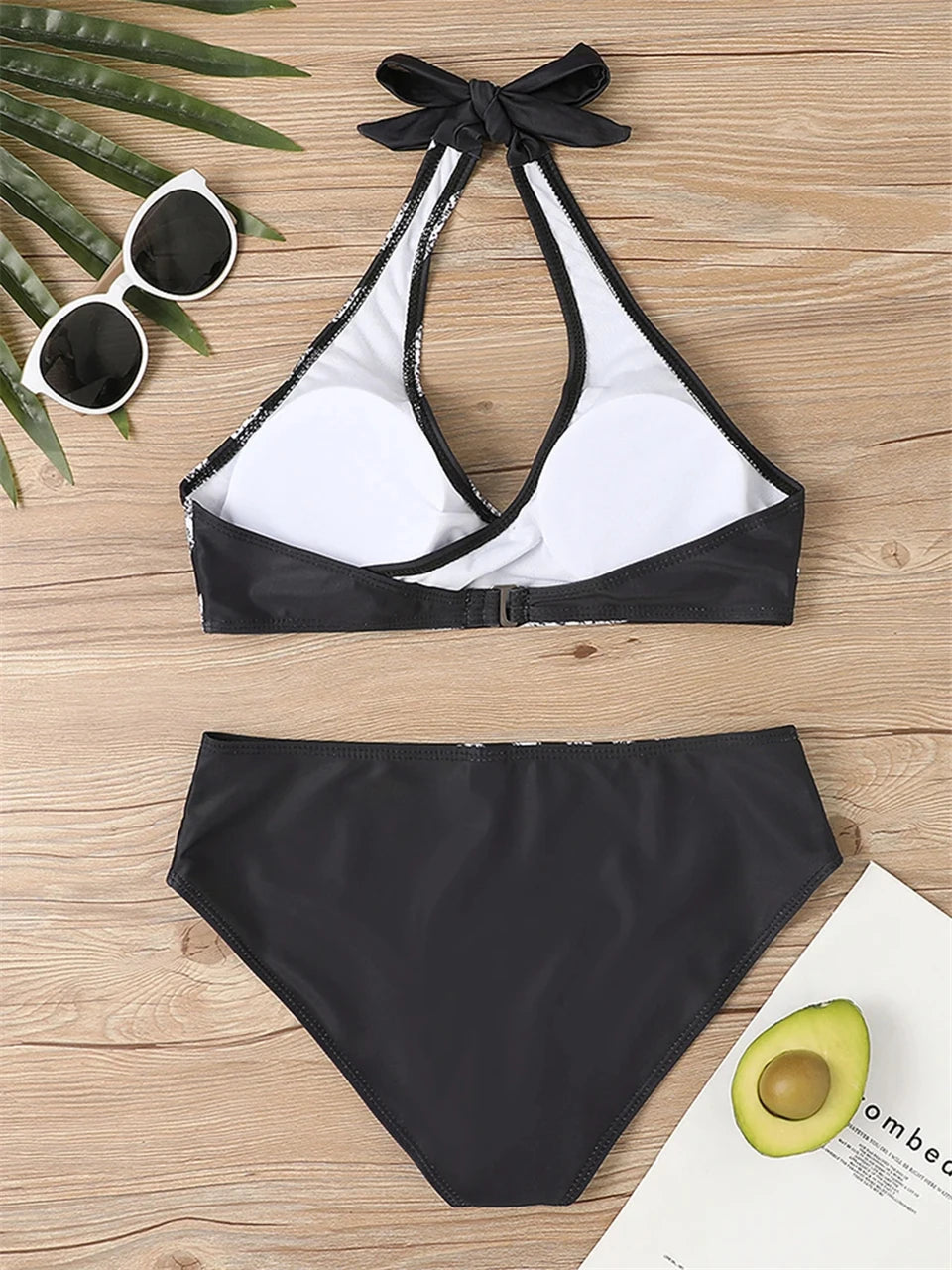 Conjunto de bikini con cuello en V 2024 para mujer, traje de baño de verano con estampado de rayas y patchwork, ropa de playa, traje de baño para mujer, talla 2XL