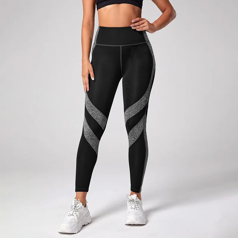 Leggings de yoga de cintura alta con bloques de color para mujer, leggings de entrenamiento con control de abdomen para mujer