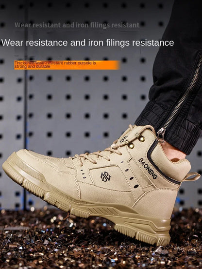 Botas de seguridad de caña alta para hombre, con puntera de acero y protección antipinchazos. Calzado de trabajo resistente y protector para la construcción.