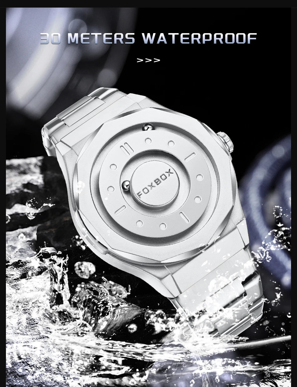 FOXBOX Reloj de negocios de lujo para hombre, resistente al agua hasta 30 m, diseño personalizado, correa de acero inoxidable, reloj de cuarzo para hombre, regalo de moda