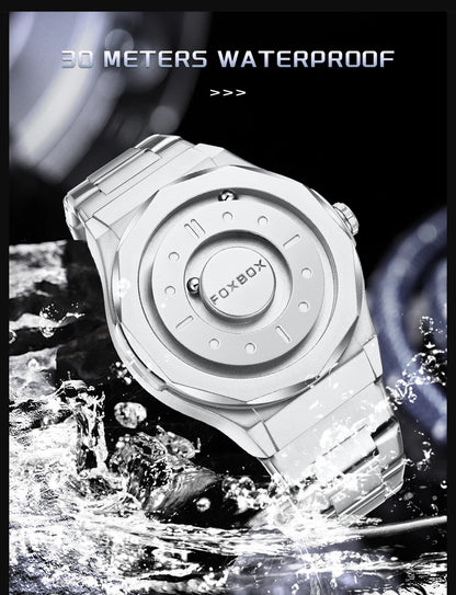 FOXBOX Reloj de negocios de lujo para hombre, resistente al agua hasta 30 m, diseño personalizado, correa de acero inoxidable, reloj de cuarzo para hombre, regalo de moda