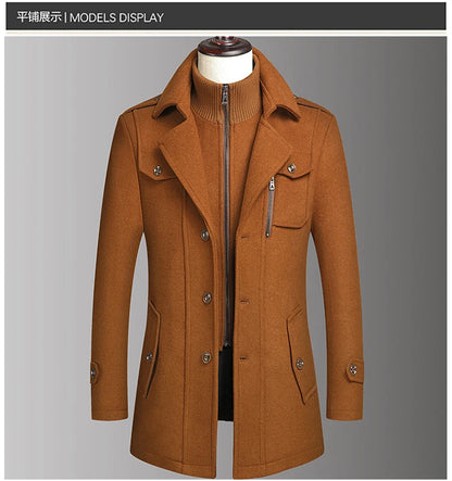 Abrigo de lana de doble cuello para hombre, elegante y moderno, ideal para otoño e invierno, estilo ejecutivo. Alta calidad. Abrigo de lana de moda para hombre de mediana edad.