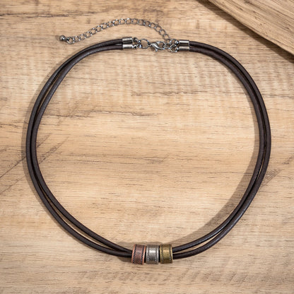 Gargantilla vintage de cuero sintético con cuentas de metal para hombre, collar moderno para el cuello, accesorios 2023, joyería de moda, regalo para hombre